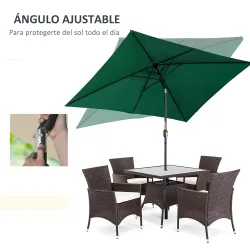 Sombrilla de Aluminio 2x3x2,5 m Parasol Rectangular de Jardín Inclinable con Manivela y Poste Desmontable Verde - Ogal.Es