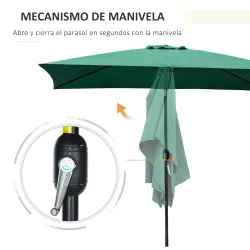 Sombrilla de Aluminio 2x3x2,5 m Parasol Rectangular de Jardín Inclinable con Manivela y Poste Desmontable Verde - Ogal.Es