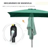 Sombrilla de Aluminio 2x3x2,5 m Parasol Rectangular de Jardín Inclinable con Manivela y Poste Desmontable Verde - Ogal.Es