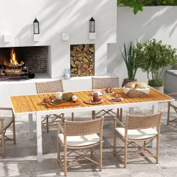Mesa de Comedor Exterior Rectangular con Marco de Aluminio Carga 50 kg para Terraza Jardín 180/240x94x73 cm Marrón - Ogal.Es