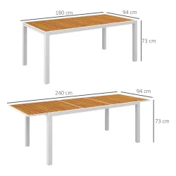 Mesa de Comedor Exterior Rectangular con Marco de Aluminio Carga 50 kg para Terraza Jardín 180/240x94x73 cm Marrón - Ogal.Es