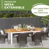 Mesa de Comedor Exterior Rectangular con Marco de Aluminio Carga 50 kg para Terraza Jardín 180/240x94x73 cm Marrón - Ogal.Es