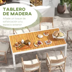 Mesa de Comedor Exterior Rectangular con Marco de Aluminio Carga 50 kg para Terraza Jardín 180/240x94x73 cm Marrón - Ogal.Es