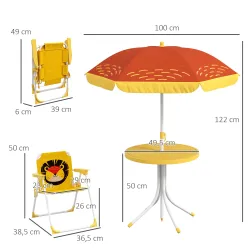 Set de 2 Sillas Plegables y Mesa para Niños Mesa con Sombrilla Ajustable en Altura Temática de León para Jardín ... - Ogal.Es