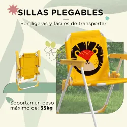 Set de 2 Sillas Plegables y Mesa para Niños Mesa con Sombrilla Ajustable en Altura Temática de León para Jardín ... - Ogal.Es