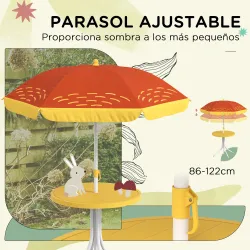 Set de 2 Sillas Plegables y Mesa para Niños Mesa con Sombrilla Ajustable en Altura Temática de León para Jardín ... - Ogal.Es