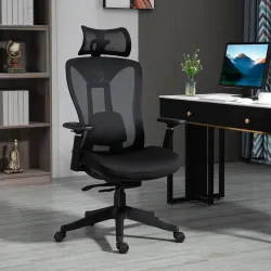 Silla de Escritorio de Malla con Reposacabezas Ajustable Soporte Lumbar y Reposabrazos 3D 70x66x128 cm Negro - Ogal.Es