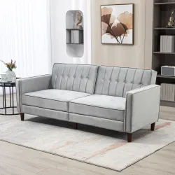 Sofá Cama de 3 Plazas Sofá Cama Convertible de Terciopelo con Respaldo Reclinable y Patas de Madera 189x80,5x78,... - Ogal.Es