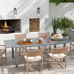 Mesa de Comedor Exterior Mesa de Terraza para 6 -8 Personas con Marco de Aluminio 180/240x94x73 cm Gris Oscuro - Ogal.Es