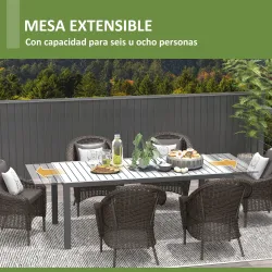 Mesa de Comedor Exterior Mesa de Terraza para 6 -8 Personas con Marco de Aluminio 180/240x94x73 cm Gris Oscuro - Ogal.Es