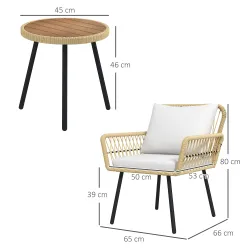 Juego de 3 Piezas Sillas y Mesa de Ratán PE con 2 Sillas 1 Mesa de Centro Redonda y Cojines para Terraza Balcón ... - Ogal.Es