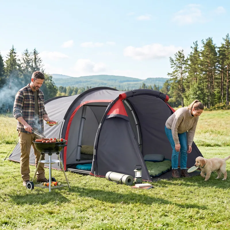 Tienda de Campaña Familiar 2 Personas Plegable Impermeable a Prueba de UV 20+ con Vestíbulo 426x206x154 cm Gris ... - Ogal.Es