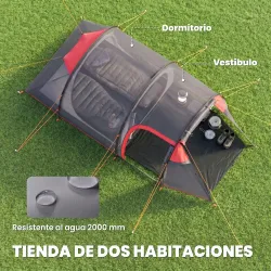 Tienda de Campaña Familiar 2 Personas Plegable Impermeable a Prueba de UV 20+ con Vestíbulo 426x206x154 cm Gris ... - Ogal.Es