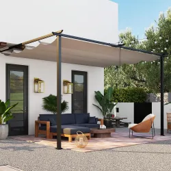 Pérgola de Pared para Exterior con Techo Retráctil para Patio Terraza Jardín 390x290x220 cm Crema - Ogal.Es