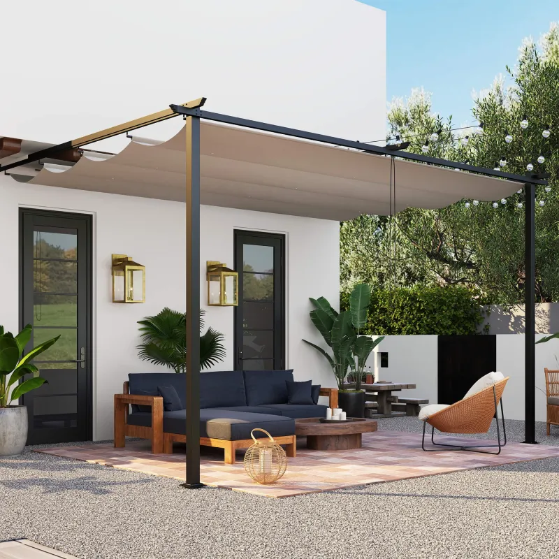 Pérgola de Pared para Exterior con Techo Retráctil para Patio Terraza Jardín 390x290x220 cm Crema - Ogal.Es