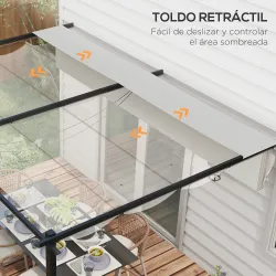 Pérgola de Pared para Exterior con Techo Retráctil para Patio Terraza Jardín 390x290x220 cm Crema - Ogal.Es