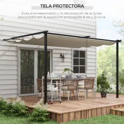 Pérgola de Pared para Exterior con Techo Retráctil para Patio Terraza Jardín 390x290x220 cm Crema - Ogal.Es