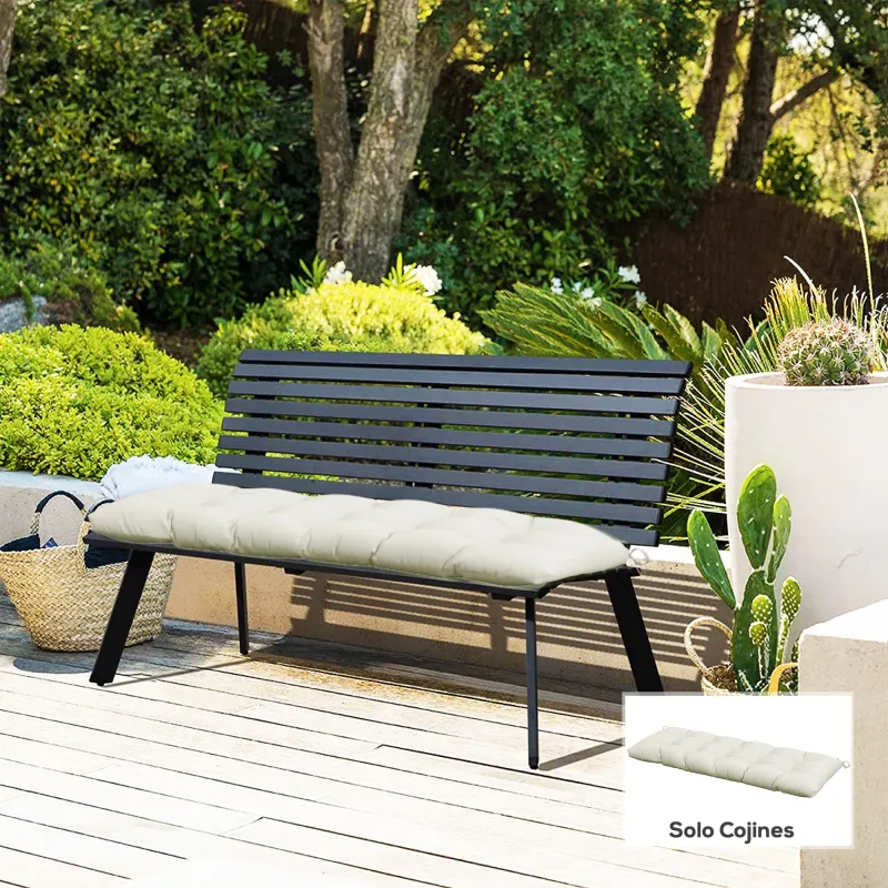 Cojín para Banco de Jardín o Balancín128x48x8 cm con 2 Cordones de Fijación Impermeable y Protección UV 50+ Crema - Ogal.Es