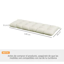 Cojín para Banco de Jardín o Balancín128x48x8 cm con 2 Cordones de Fijación Impermeable y Protección UV 50+ Crema - Ogal.Es