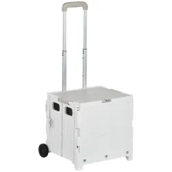 Carrito para Supermercado con 2 Ruedas Longitud de Mango Ajustable Capacidad 32 Litros 41,5x32,5x85 cm Blanco - Ogal.Es