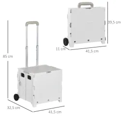 Carrito para Supermercado con 2 Ruedas Longitud de Mango Ajustable Capacidad 32 Litros 41,5x32,5x85 cm Blanco - Ogal.Es