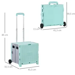 Carrito para Supermercado con 2 Ruedas Longitud de Mango Ajustable Capacidad 32 Litros 41,5x32,5x85 cm Verde - Ogal.Es