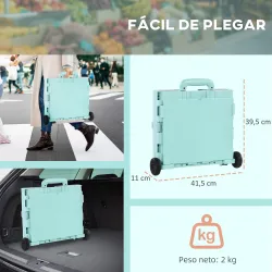 Carrito para Supermercado con 2 Ruedas Longitud de Mango Ajustable Capacidad 32 Litros 41,5x32,5x85 cm Verde - Ogal.Es