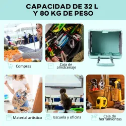 Carrito para Supermercado con 2 Ruedas Longitud de Mango Ajustable Capacidad 32 Litros 41,5x32,5x85 cm Verde - Ogal.Es
