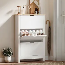 Mueble Zapatero Blanco Armario Zapatero Alto con 3 Cajones Abatibles para 18 Pares de Zapatos 72x26x112 cm Blanco - Ogal.Es