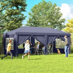 Carpa Plegable 6x3x2,7 m con 4 Paneles 4 Ventanas 2 Puertas 1 Bolsa Anti-UV y 12 Orificios de Drenaje Azul - Ogal.Es