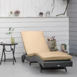 Tumbona de Jardín en Forma de S con 2 Ruedas Respaldo Ajustable en 5 Posiciones y Cojín Extraíble 207x70x70 cm N... - Ogal.Es
