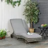 Tumbona de Jardín en Forma de S con 2 Ruedas Respaldo Ajustable en 5 Posiciones y Cojín Extraíble 207x70x70 cm Gris - Ogal.Es