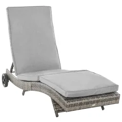 Tumbona de Jardín en Forma de S con 2 Ruedas Respaldo Ajustable en 5 Posiciones y Cojín Extraíble 207x70x70 cm Gris - Ogal.Es