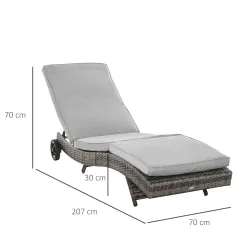Tumbona de Jardín en Forma de S con 2 Ruedas Respaldo Ajustable en 5 Posiciones y Cojín Extraíble 207x70x70 cm Gris - Ogal.Es