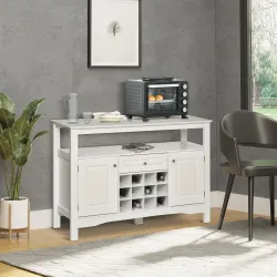 Aparador de Comedor con 1 Cajón 1 Estante Abierto 2 Puertas y Botellero para 12 Botellas 116,5x40x82,5 cm Blanco - Ogal.Es