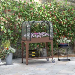 Huerto Urbano Elevado 80x40x120 cm con Cubierta de Invernadero y Estante Inferior para Cultivo Plantas Flores Ma... - Ogal.Es