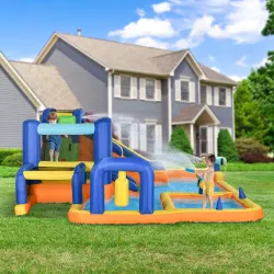 Castillo Hinchable Infantil con Tobogán Piscina Muro de Escalada Inflador y Bolsa de Transporte 430x420x200cm Mu... - Ogal.Es
