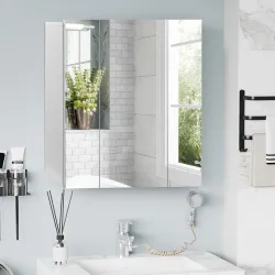 Mueble de Baño con Espejo Mueble de Pared para Baño con 3 Puertas y Estantes Internos Ajustables 70x15x60cm Blanco - Ogal.Es