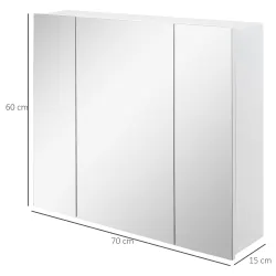 Mueble de Baño con Espejo Mueble de Pared para Baño con 3 Puertas y Estantes Internos Ajustables 70x15x60cm Blanco - Ogal.Es
