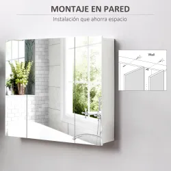 Mueble de Baño con Espejo Mueble de Pared para Baño con 3 Puertas y Estantes Internos Ajustables 70x15x60cm Blanco - Ogal.Es