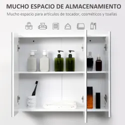 Mueble de Baño con Espejo Mueble de Pared para Baño con 3 Puertas y Estantes Internos Ajustables 70x15x60cm Blanco - Ogal.Es