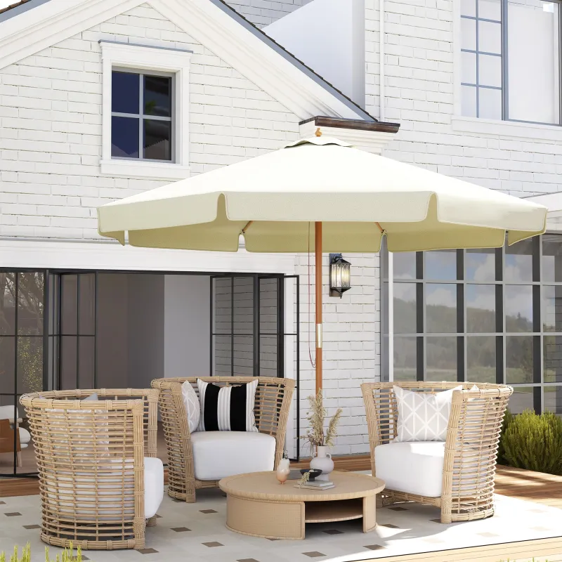 Parasol de Madera Ø325x250 cm con Sistema de Polea Techo de Ventilación y 8 Varillas de Bambú para Terraza Balcó... - Ogal.Es