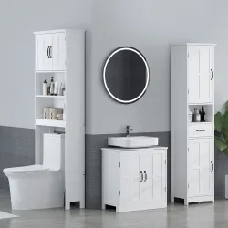 Armario de Baño Bajo Lavabo con Puerta Doble y Estante Ajustable Carga 20 kg 60x30x60 cm Blanco - Ogal.Es