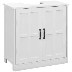 Armario de Baño Bajo Lavabo con Puerta Doble y Estante Ajustable Carga 20 kg 60x30x60 cm Blanco - Ogal.Es