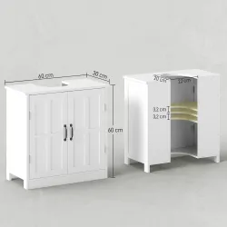 Armario de Baño Bajo Lavabo con Puerta Doble y Estante Ajustable Carga 20 kg 60x30x60 cm Blanco - Ogal.Es