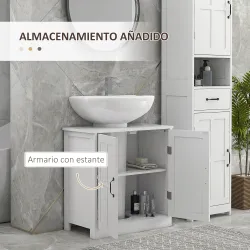 Armario de Baño Bajo Lavabo con Puerta Doble y Estante Ajustable Carga 20 kg 60x30x60 cm Blanco - Ogal.Es