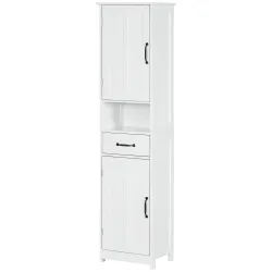 Columna de Baño con 2 Puertas 1 Cajón Estante Abierto y 2 Armarios con Estante Ajustable 40x30x164 cm Blanco - Ogal.Es