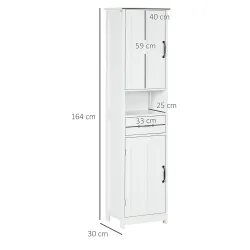Columna de Baño con 2 Puertas 1 Cajón Estante Abierto y 2 Armarios con Estante Ajustable 40x30x164 cm Blanco - Ogal.Es