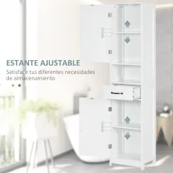 Columna de Baño con 2 Puertas 1 Cajón Estante Abierto y 2 Armarios con Estante Ajustable 40x30x164 cm Blanco - Ogal.Es