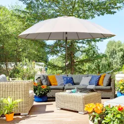 Sombrilla de Jardín Ø250x240 cm con Manivela Parasol con Ángulo Inclinable con 18 Varillas para Exterior Crema - Ogal.Es